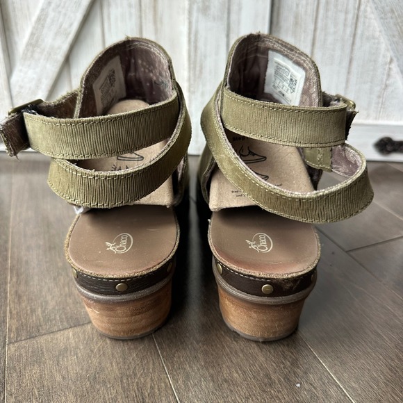 Chaco Cataluna Clog Chunky Boho Lug Ankle Straps Leather Olive Green Mules Boot - Picture 3 of 8